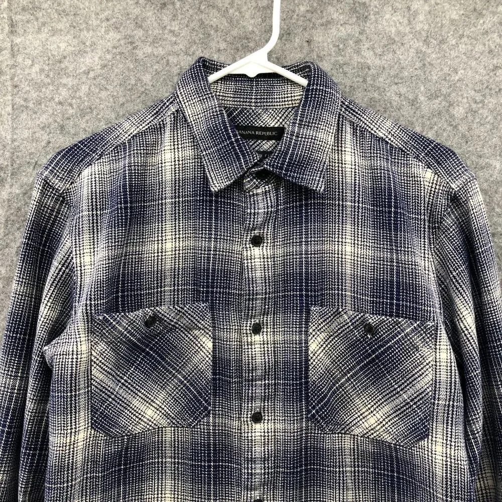 Banana‎ Republic Twill Long Sleeve Shirt Mens S Blue Plaid Camden Utility Work